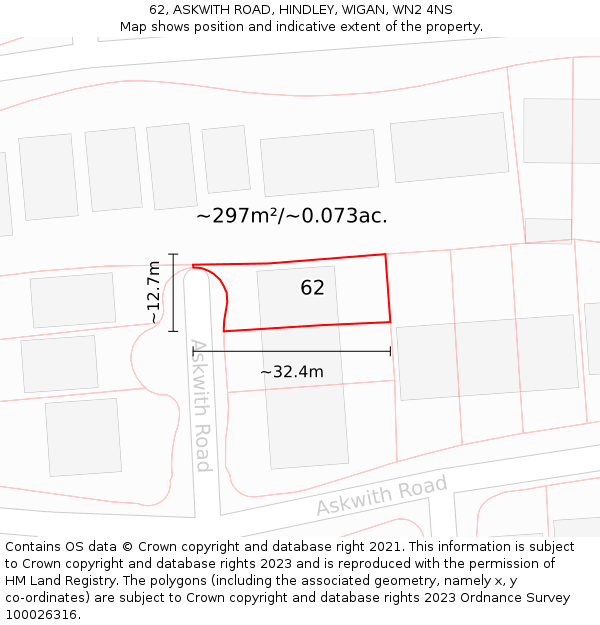 62, ASKWITH ROAD, HINDLEY, WIGAN, WN2 4NS: Plot and title map