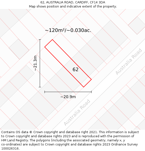 62, AUSTRALIA ROAD, CARDIFF, CF14 3DA: Plot and title map