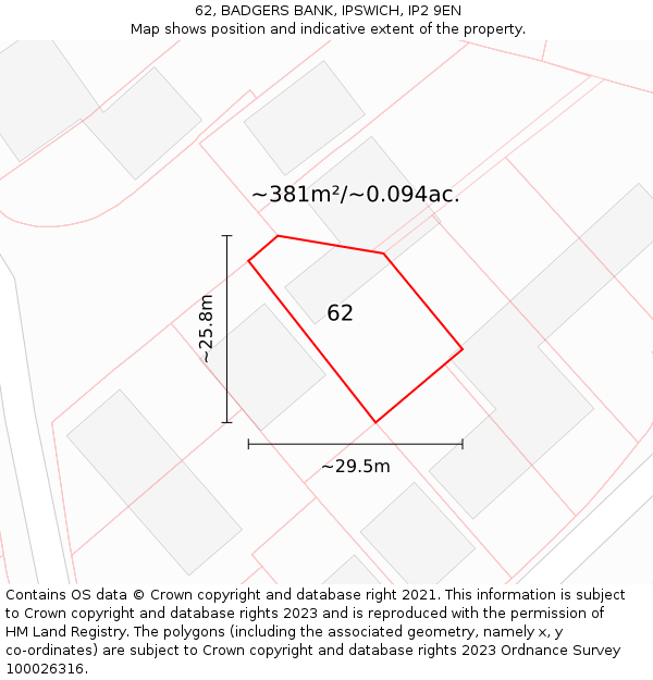 62, BADGERS BANK, IPSWICH, IP2 9EN: Plot and title map