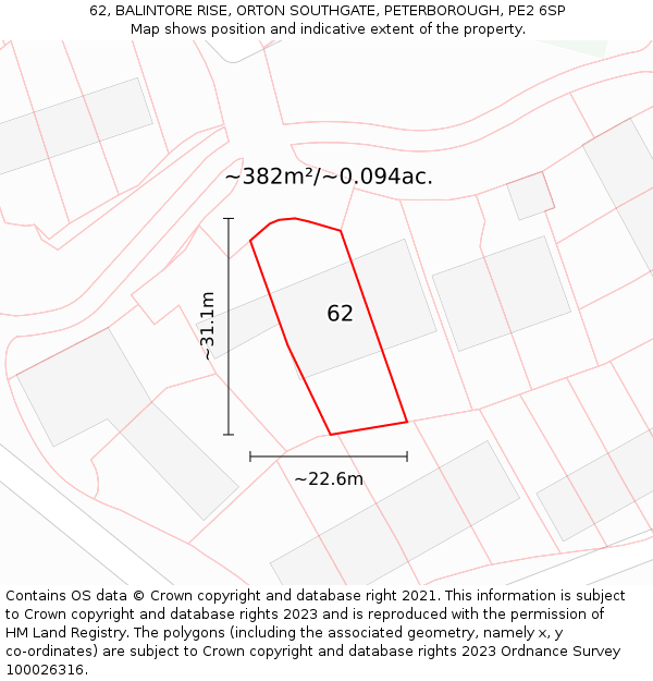 62, BALINTORE RISE, ORTON SOUTHGATE, PETERBOROUGH, PE2 6SP: Plot and title map