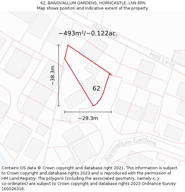 62, BANOVALLUM GARDENS, HORNCASTLE, LN9 6PN: Plot and title map