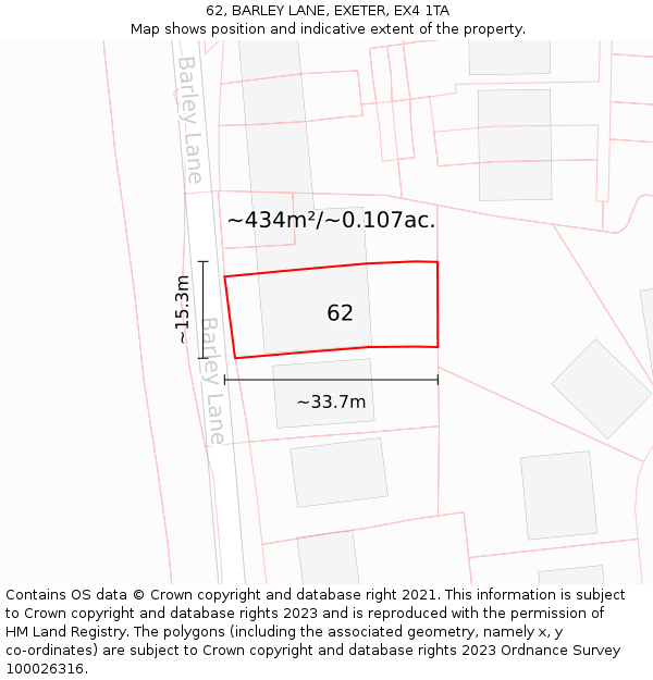 62, BARLEY LANE, EXETER, EX4 1TA: Plot and title map