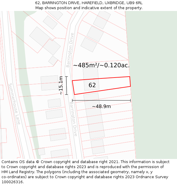62, BARRINGTON DRIVE, HAREFIELD, UXBRIDGE, UB9 6RL: Plot and title map