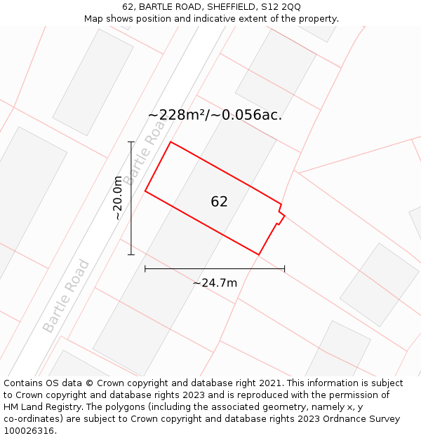 62, BARTLE ROAD, SHEFFIELD, S12 2QQ: Plot and title map