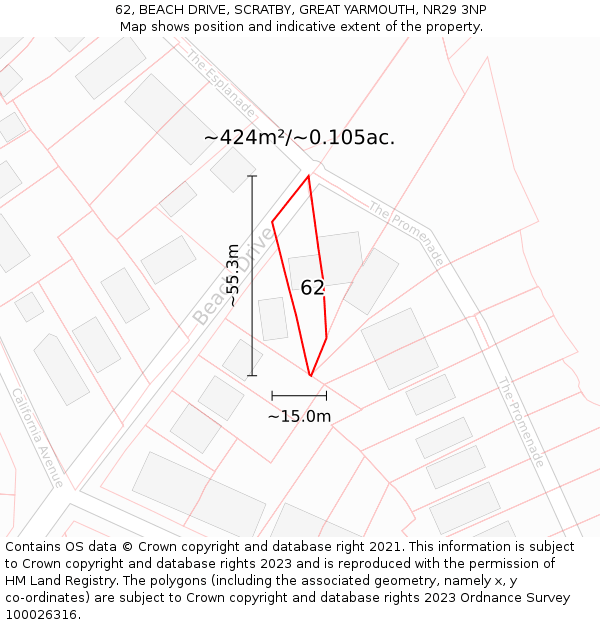 62, BEACH DRIVE, SCRATBY, GREAT YARMOUTH, NR29 3NP: Plot and title map