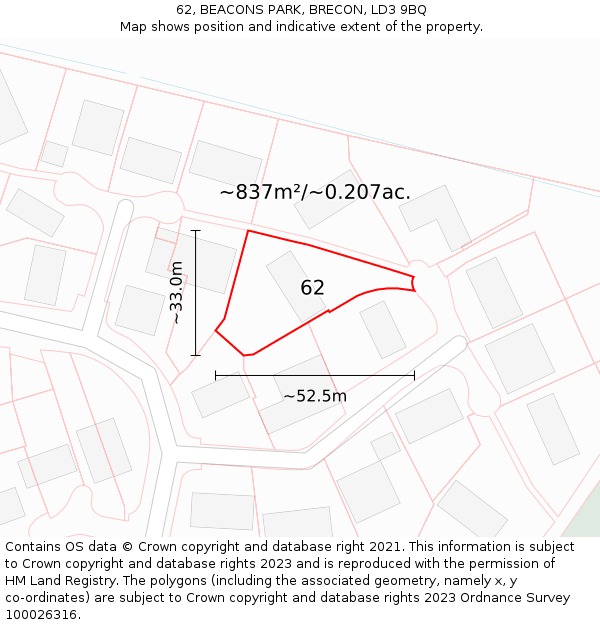 62, BEACONS PARK, BRECON, LD3 9BQ: Plot and title map