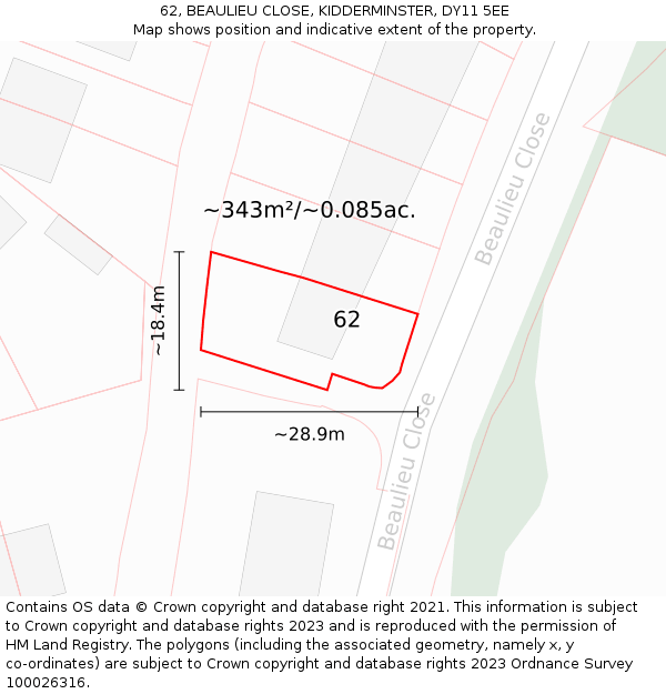 62, BEAULIEU CLOSE, KIDDERMINSTER, DY11 5EE: Plot and title map