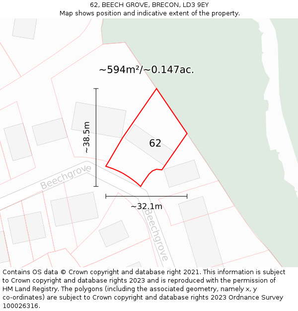 62, BEECH GROVE, BRECON, LD3 9EY: Plot and title map