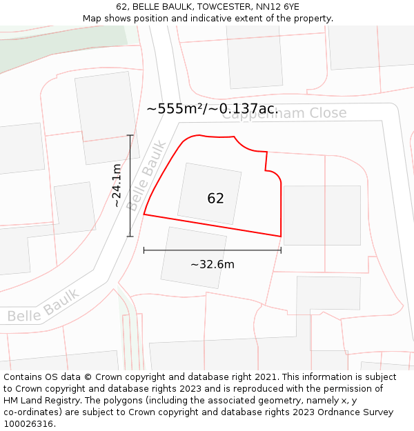 62, BELLE BAULK, TOWCESTER, NN12 6YE: Plot and title map
