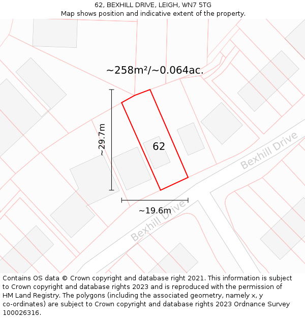 62, BEXHILL DRIVE, LEIGH, WN7 5TG: Plot and title map