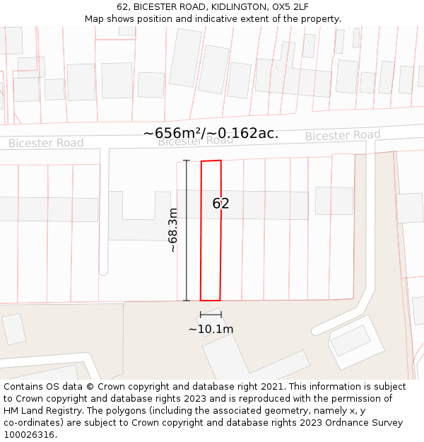 62, BICESTER ROAD, KIDLINGTON, OX5 2LF: Plot and title map