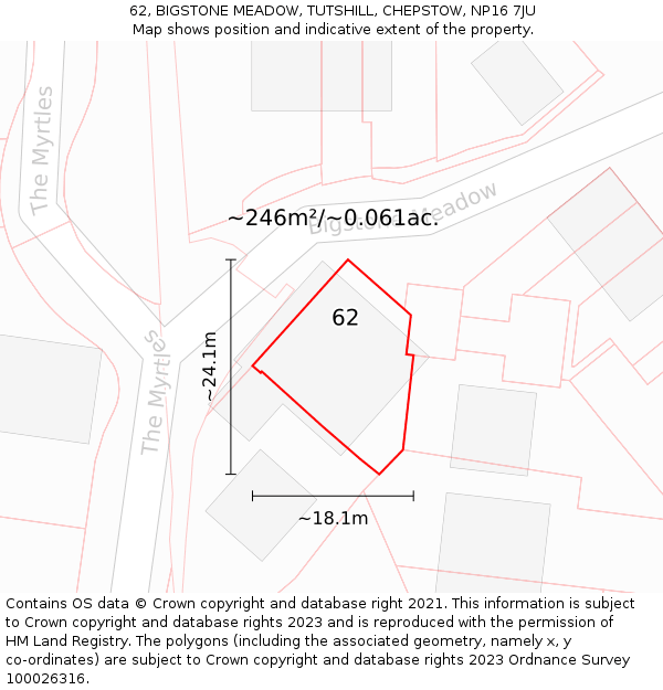 62, BIGSTONE MEADOW, TUTSHILL, CHEPSTOW, NP16 7JU: Plot and title map
