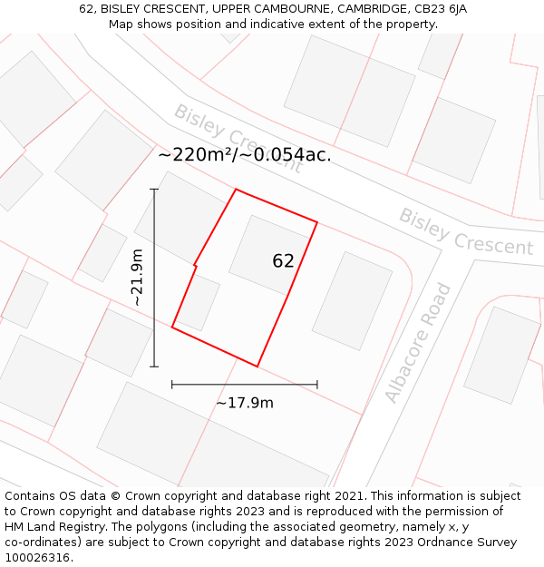 62, BISLEY CRESCENT, UPPER CAMBOURNE, CAMBRIDGE, CB23 6JA: Plot and title map