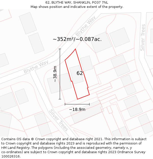 62, BLYTHE WAY, SHANKLIN, PO37 7NL: Plot and title map