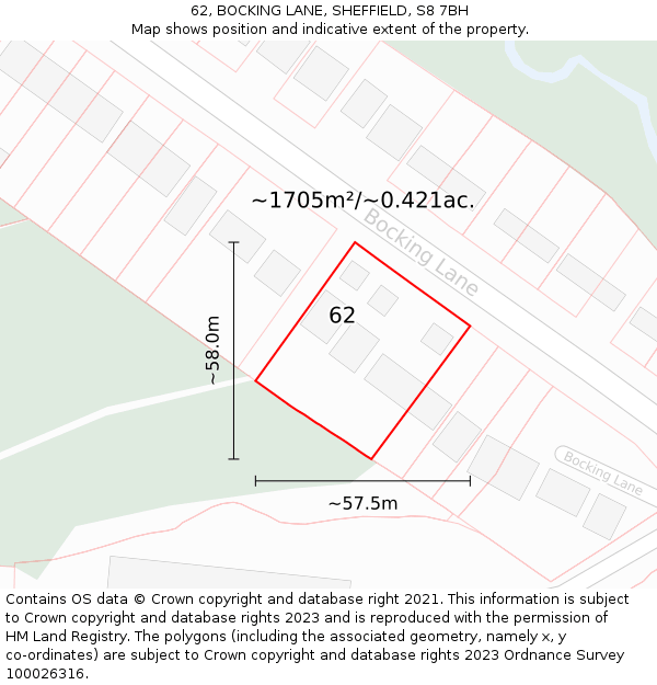 62, BOCKING LANE, SHEFFIELD, S8 7BH: Plot and title map