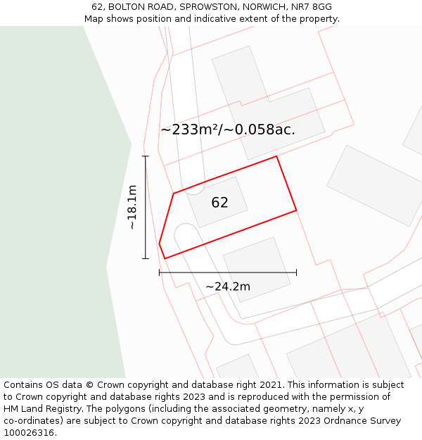 62, BOLTON ROAD, SPROWSTON, NORWICH, NR7 8GG: Plot and title map