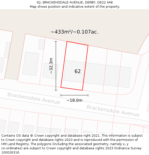 62, BRACKENSDALE AVENUE, DERBY, DE22 4AE: Plot and title map