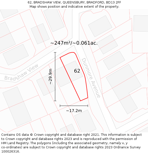 62, BRADSHAW VIEW, QUEENSBURY, BRADFORD, BD13 2FF: Plot and title map
