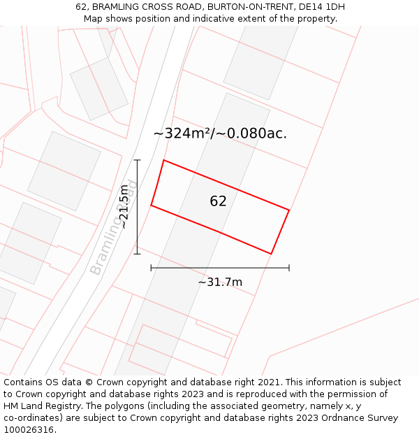 62, BRAMLING CROSS ROAD, BURTON-ON-TRENT, DE14 1DH: Plot and title map