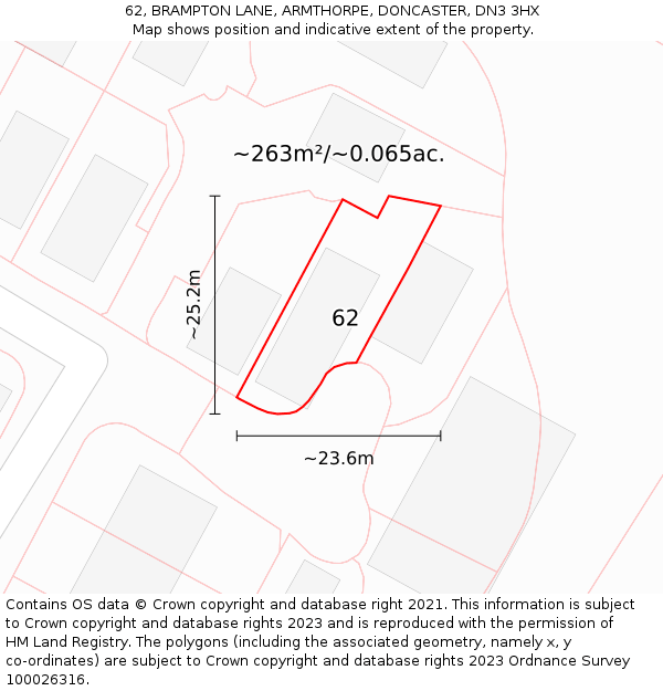 62, BRAMPTON LANE, ARMTHORPE, DONCASTER, DN3 3HX: Plot and title map
