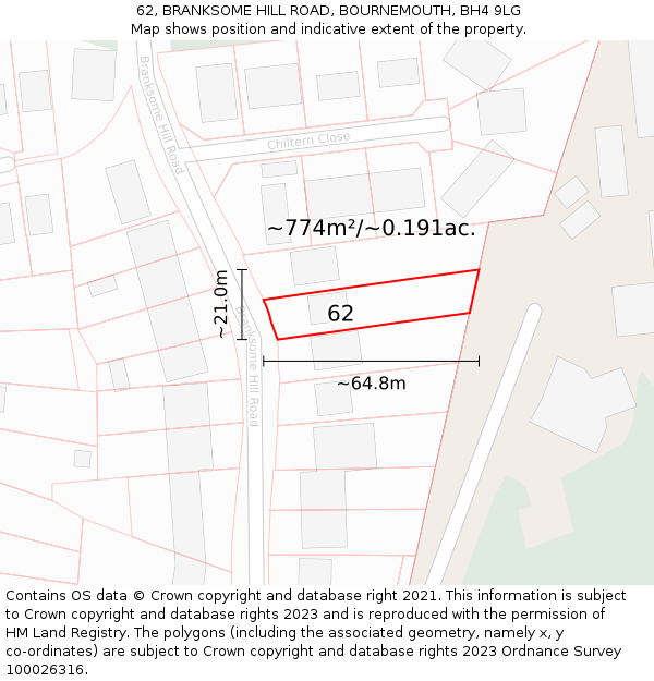 62, BRANKSOME HILL ROAD, BOURNEMOUTH, BH4 9LG: Plot and title map