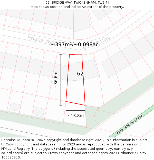 62, BRIDGE WAY, TWICKENHAM, TW2 7JJ: Plot and title map