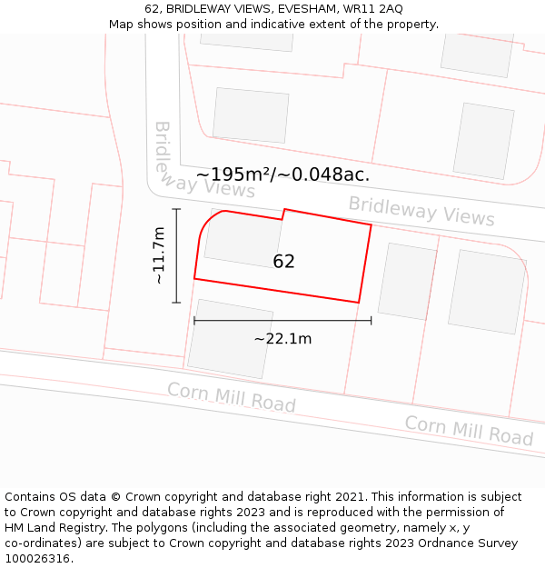 62, BRIDLEWAY VIEWS, EVESHAM, WR11 2AQ: Plot and title map