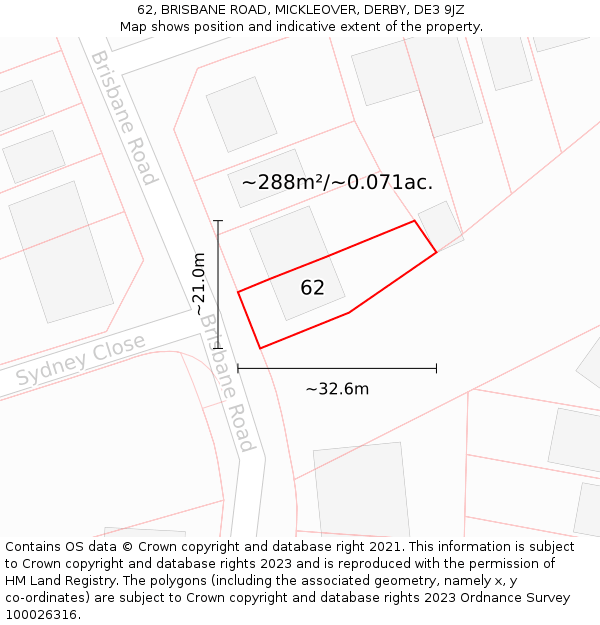 62, BRISBANE ROAD, MICKLEOVER, DERBY, DE3 9JZ: Plot and title map
