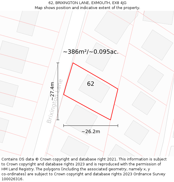 62, BRIXINGTON LANE, EXMOUTH, EX8 4JG: Plot and title map