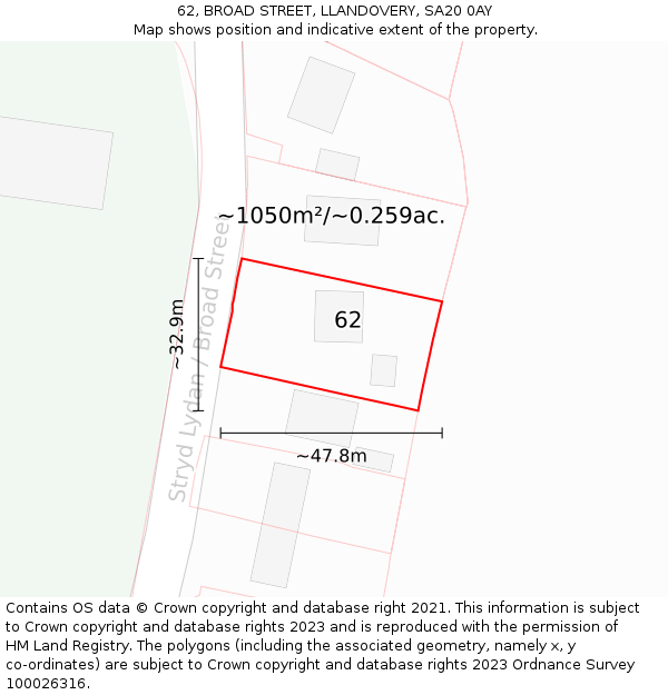 62, BROAD STREET, LLANDOVERY, SA20 0AY: Plot and title map
