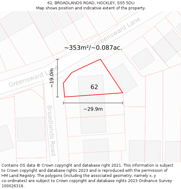 62, BROADLANDS ROAD, HOCKLEY, SS5 5DU: Plot and title map