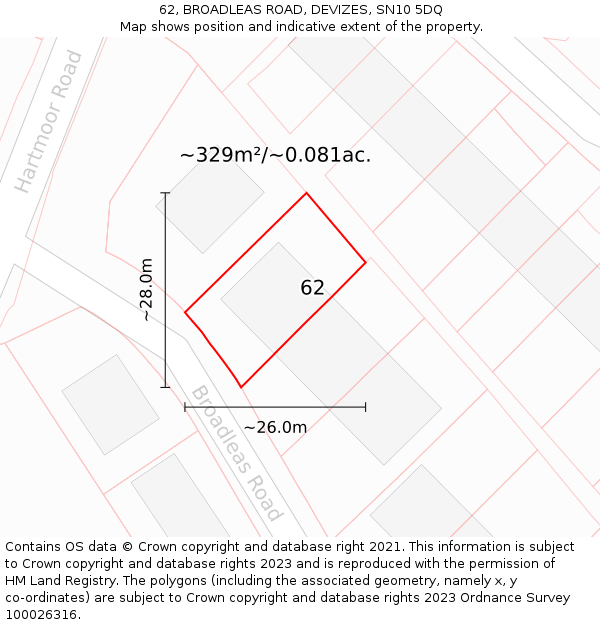 62, BROADLEAS ROAD, DEVIZES, SN10 5DQ: Plot and title map