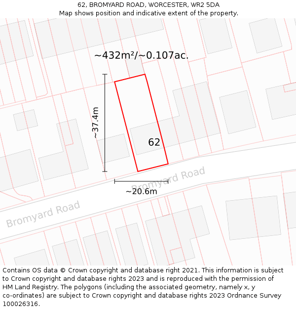 62, BROMYARD ROAD, WORCESTER, WR2 5DA: Plot and title map