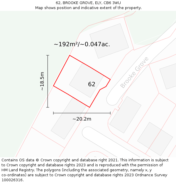 62, BROOKE GROVE, ELY, CB6 3WU: Plot and title map
