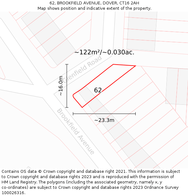 62, BROOKFIELD AVENUE, DOVER, CT16 2AH: Plot and title map