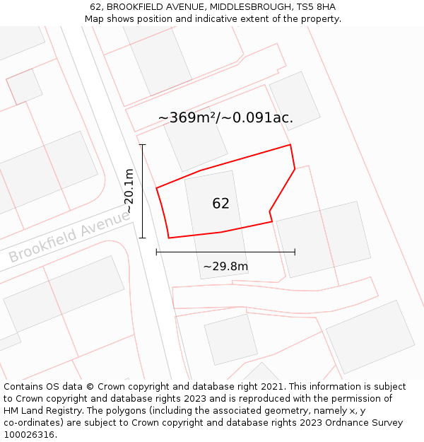 62, BROOKFIELD AVENUE, MIDDLESBROUGH, TS5 8HA: Plot and title map