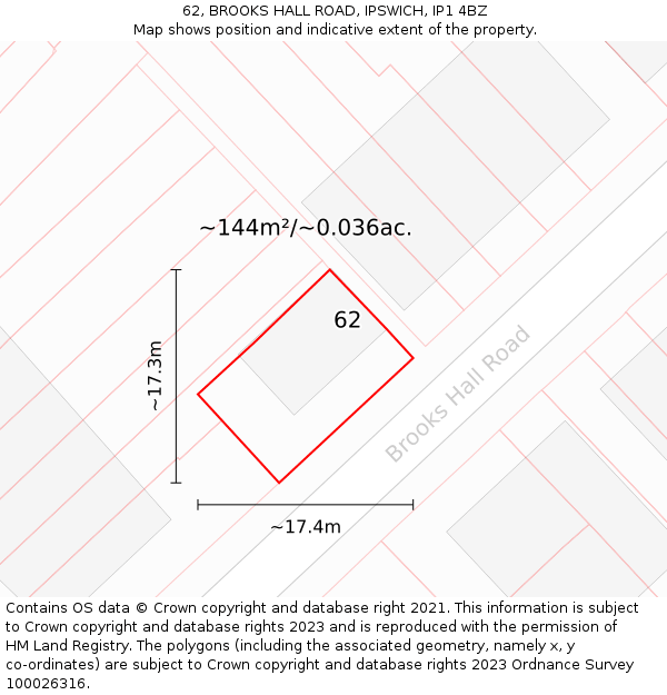 62, BROOKS HALL ROAD, IPSWICH, IP1 4BZ: Plot and title map