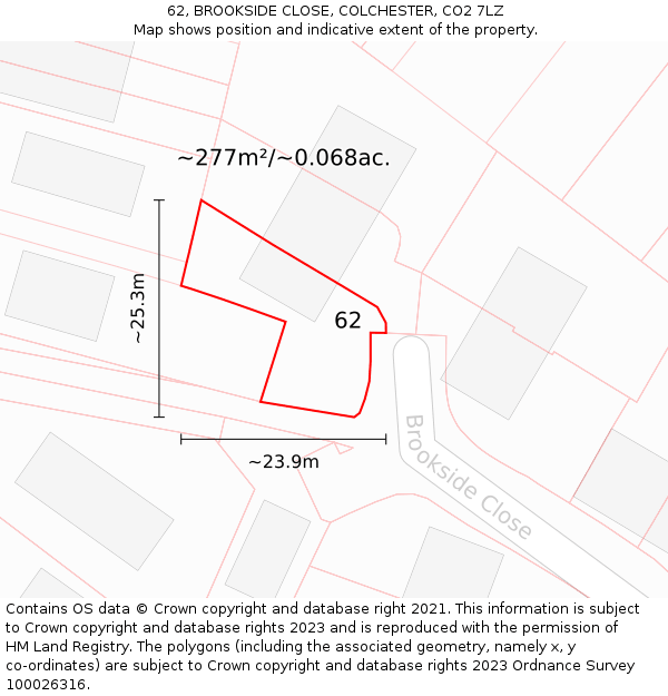 62, BROOKSIDE CLOSE, COLCHESTER, CO2 7LZ: Plot and title map