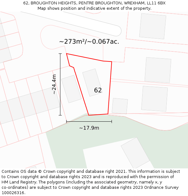 62, BROUGHTON HEIGHTS, PENTRE BROUGHTON, WREXHAM, LL11 6BX: Plot and title map