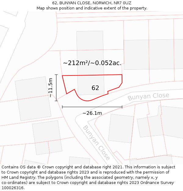 62, BUNYAN CLOSE, NORWICH, NR7 0UZ: Plot and title map