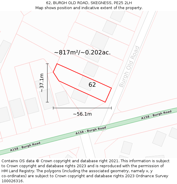 62, BURGH OLD ROAD, SKEGNESS, PE25 2LH: Plot and title map