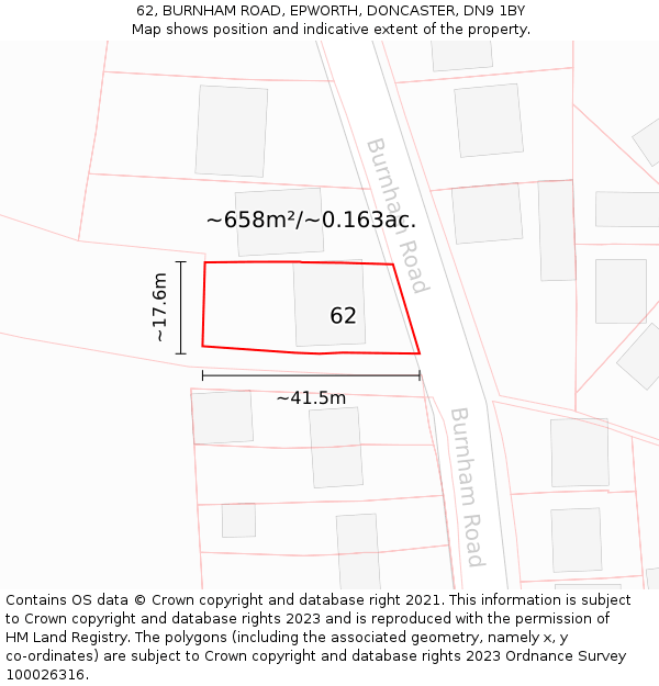 62, BURNHAM ROAD, EPWORTH, DONCASTER, DN9 1BY: Plot and title map