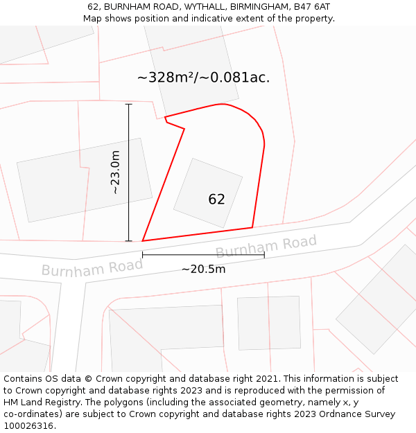 62, BURNHAM ROAD, WYTHALL, BIRMINGHAM, B47 6AT: Plot and title map