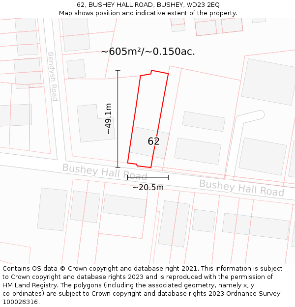 62, BUSHEY HALL ROAD, BUSHEY, WD23 2EQ: Plot and title map