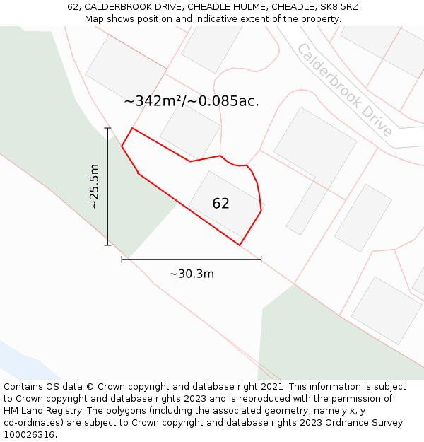 62, CALDERBROOK DRIVE, CHEADLE HULME, CHEADLE, SK8 5RZ: Plot and title map