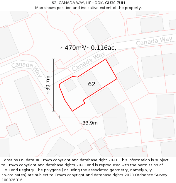 62, CANADA WAY, LIPHOOK, GU30 7UH: Plot and title map