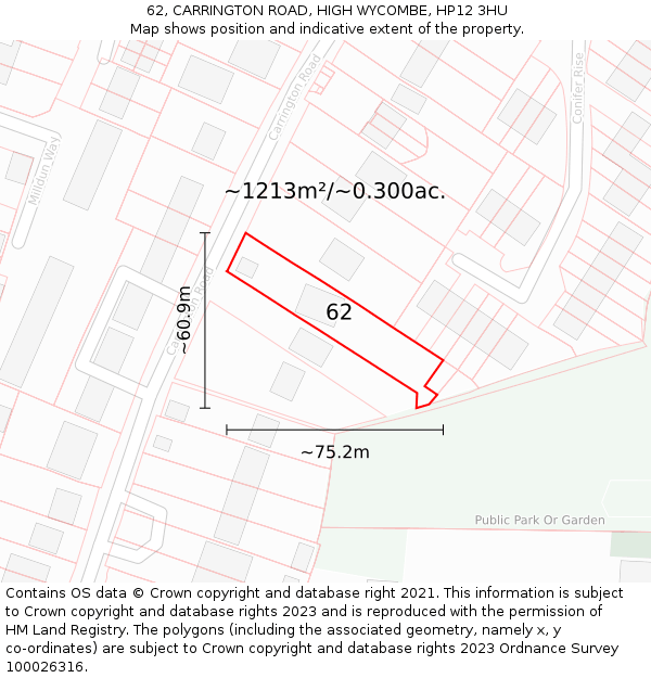 62, CARRINGTON ROAD, HIGH WYCOMBE, HP12 3HU: Plot and title map