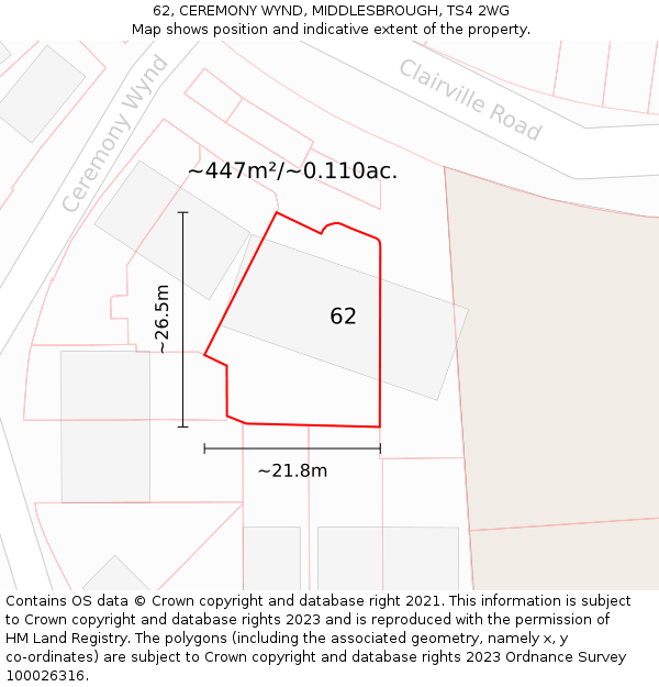 62, CEREMONY WYND, MIDDLESBROUGH, TS4 2WG: Plot and title map