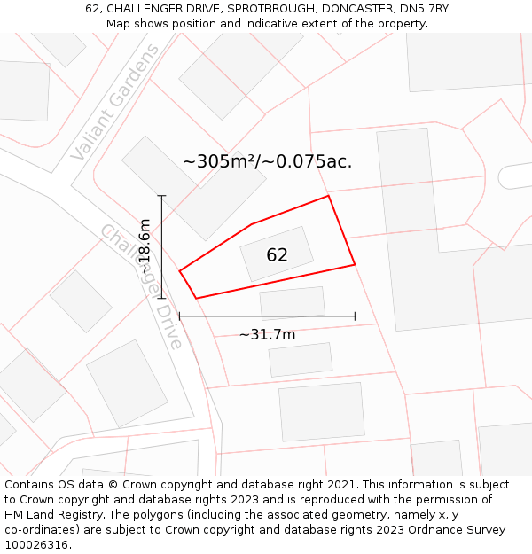 62, CHALLENGER DRIVE, SPROTBROUGH, DONCASTER, DN5 7RY: Plot and title map