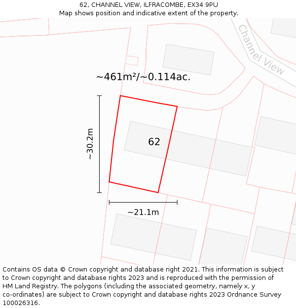 62, CHANNEL VIEW, ILFRACOMBE, EX34 9PU: Plot and title map